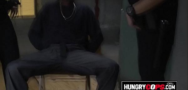  Black Male with Hard Cock Gets Punished By Big Booty Cops During Interrogation.